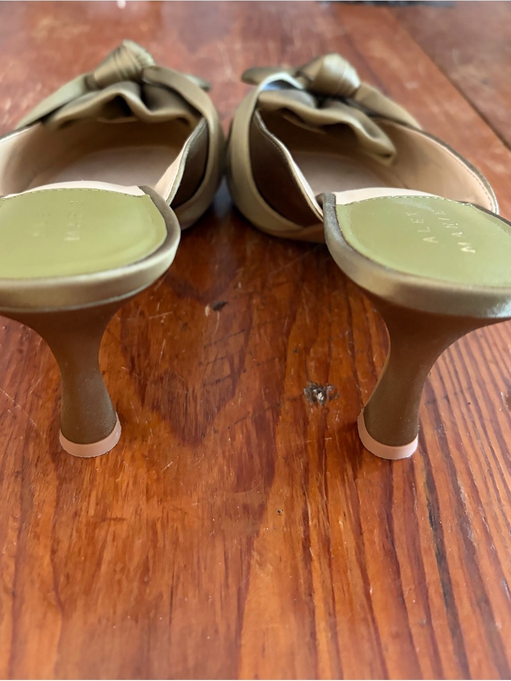 Alex Marie Olive Satin Pointed Knot Mules - Picture 6 of 8